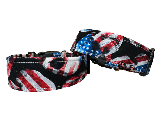 American Flag Skull Dog collar, side release and adjustable. Handmade in Moline Illinois