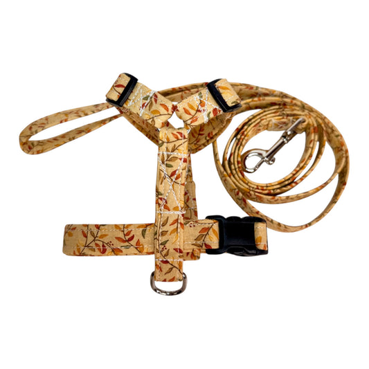 Fall Leaves and Vines Dog harness, Standard roman harness or Step in harness. With or without matching leash