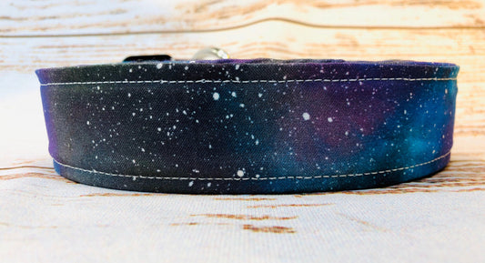 Watercolor galaxy dog collar, handmade side released adjustable dog collar.