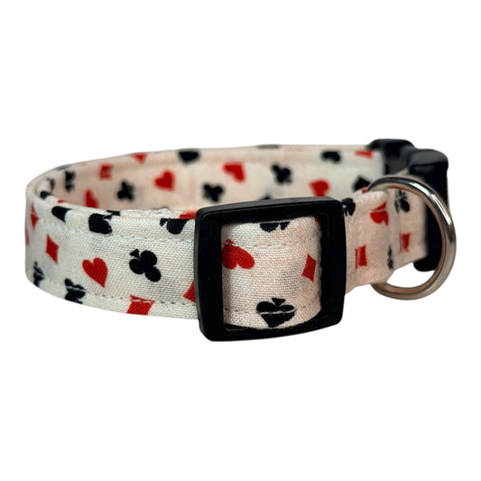 Playing Cards Suits Print Handmade dog collar, adjustable side release, Handmade Pet Collar with Heavy-Duty Webbing, washable fabric