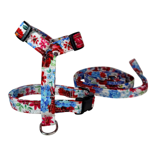 Patriotic Floral Dog harness, Standard roman harness or Step in harness. With or without matching leash