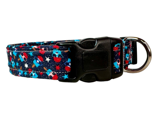 Cute patriotic Bomb popsicle dog collar, handmade adjustable side release dog collar
