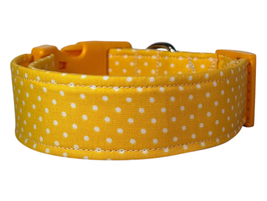 Yellow Polka Dot Handmade dog collar, adjustable side release, Handmade Pet Collar with Heavy-Duty Webbing, washable fabric