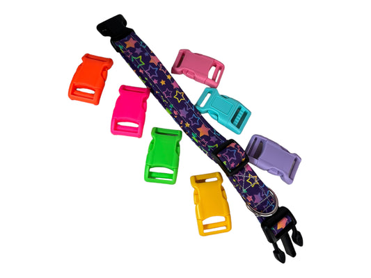 90’s Rainbow Stars Dog collar, handmade side release dog collar