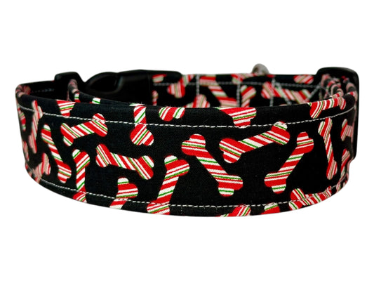 Christmas Dog Bones Candy Canes Dog collar, handmade side release dog collar