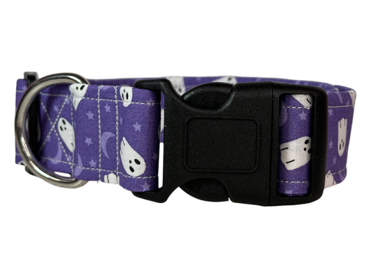 Ghosts on Purple Dog collar, Halloween Dog collar, handmade side release dog collar