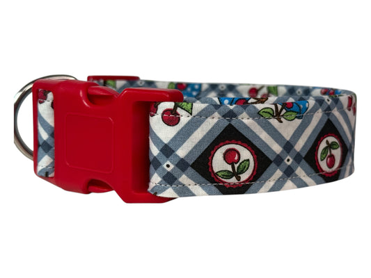 Country Cherry Food Handmade dog collar, Handmade Pet Collar with Heavy-Duty Webbing & Stainless Steel Hardware