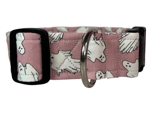 Ghosts on Pink Dog collar, Halloween Dog collar, handmade side release dog collar