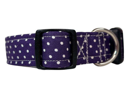 Purple Polka Dot Handmade dog collar, adjustable side release, Handmade Pet Collar with Heavy-Duty Webbing, washable fabric