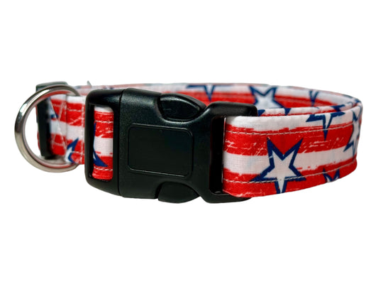 Stars and Stripes dog collar, handmade side release adjustable dog collar