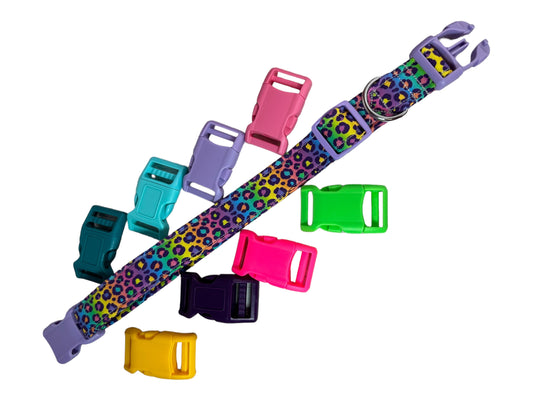 90’s Rainbow Cheetah print Dog collar, handmade side release dog collar