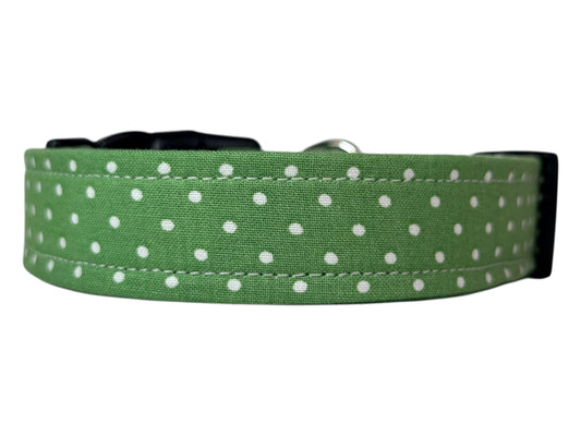 Green Polka Dot Handmade dog collar, adjustable side release, Handmade Pet Collar with Heavy-Duty Webbing, washable fabric