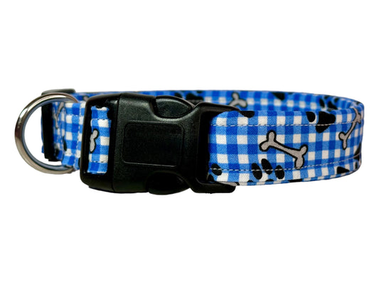 Plaid Paw Print dog collar, handmade side release adjustable dog collar