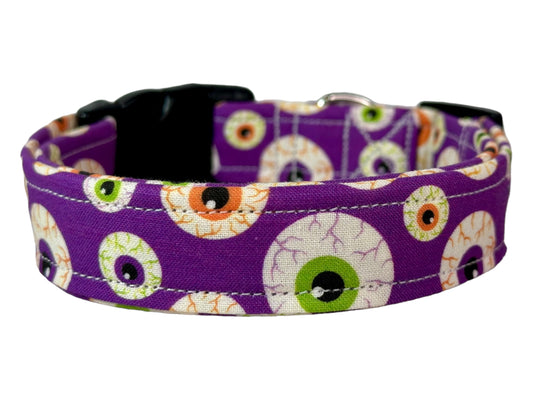 Halloween Creepy Eyes dog collar, handmade side release dog collar