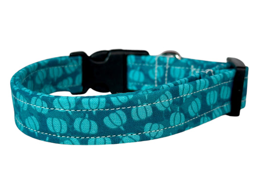 Fall Teal Pumpkin Dog collar, handmade side release dog collar