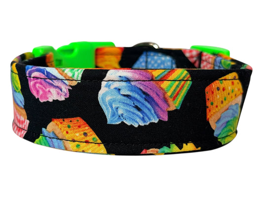 Rainbow Cupcakes Food Handmade dog collar, Handmade Pet Collar with Heavy-Duty Webbing & Stainless Steel Hardware