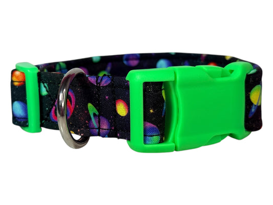 Neon Planets Handmade dog collar, Handmade Pet Collar with Heavy-Duty Webbing & Stainless Steel Hardware