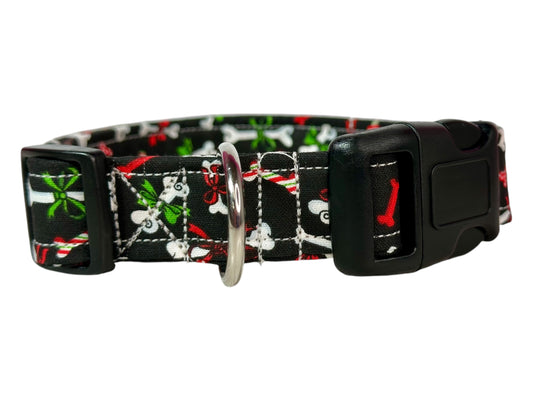 Christmas Bones Dog collar, handmade side release dog collar