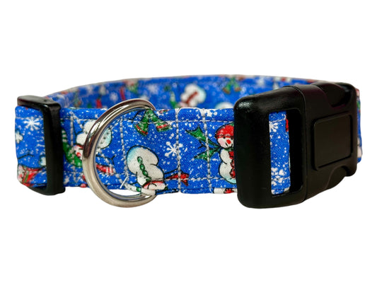 Snow Man Dog collar, handmade side release dog collar - Glitter