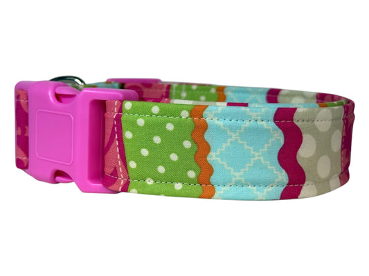 Decorative Striped Handmade dog collar, Handmade Pet Collar with Heavy-Duty Webbing & Stainless Steel Hardware