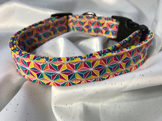 Geometric Dog Collar, girl dog collar, boy dog collar, pet collar, martingale, adjustable collar, buckle dog collar, geometric, rainbow, purple