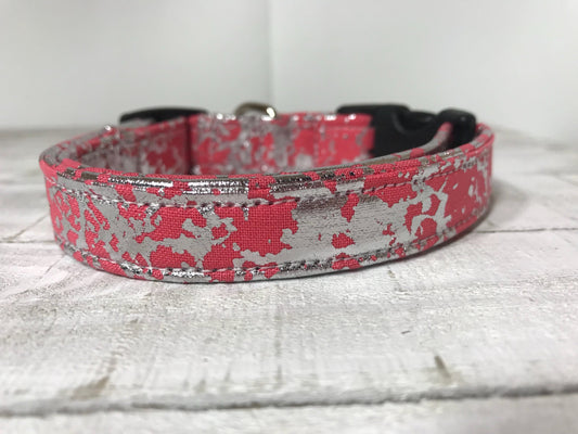 Dog Collar, girl dog collar, boy dog collar, silver foiled dog collar, adjustable collar, buckle dog collar, silver foil, pink, purple, blue