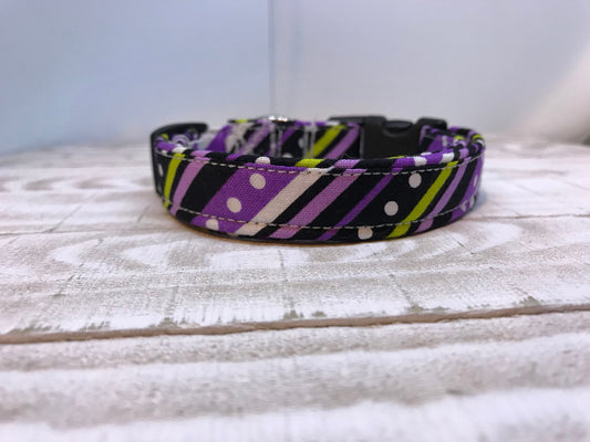 Dog Collar, girl dog collar, boy dog collar, striped collar, adjustable collar, buckle dog collar, purple, green, diagnonal, stripes
