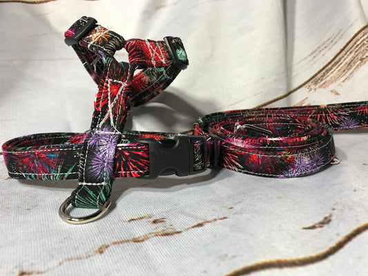 Dog harness, Harness and leash, step in harness, standard harness, dog harness set, adjustable harness, fireworks, patriotic, Fourth of July