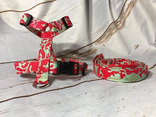 Orange and mint dog harness and leash set, standard roman dog harness, step in dog harness, girl dog harness, handmade dog harness, adjustable harness, washable