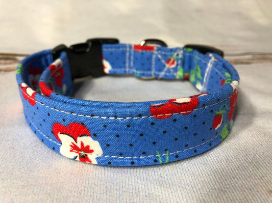 Dog Collar, girl dog collar, floral dog collar, adjustable collar, martingale, buckle dog collar, female, blue, polka dot, red, floral print