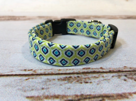 Dog Collar, dog collar boy, geometric dog collar, adjustable collar, fabric dog collar, buckle dog collar, geometric, scholarly, blue, green