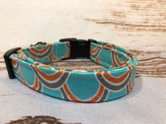 Dog Collar, dog collar girl, turquoise and orange dog collar, nylon dog collar, adjustable collar, buckle dog collar, adjustable, turquoise, orange, gray