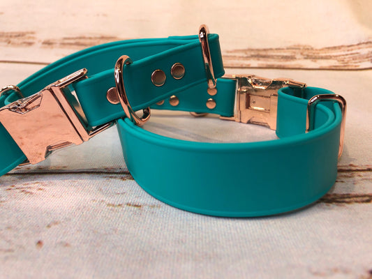 Biothane dog collar, dog collar teal, dog collar, buckle dog collar, waterproof collar, Adjustable Biothane Dog Collar, rose gold hardware