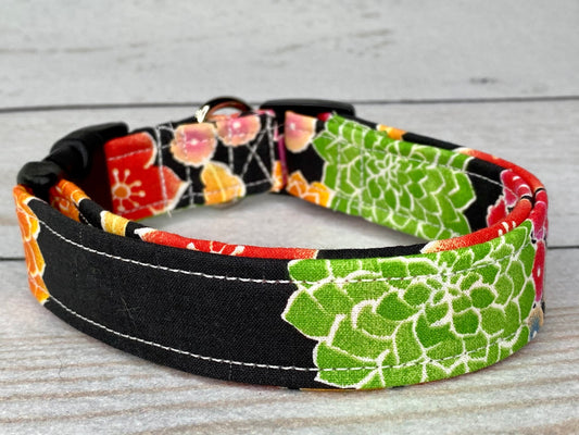 Dog Collar, girl dog collar, floral pet collar, adjustable collar, buckle dog collar, floral, floral dog collar, black, flowers, female dog