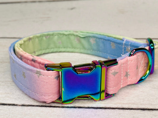 Dog Collar, adjustable dog collar, ombré dog collar, metal buckle, neo chrome, buckle dog collar, pastel dog collar, pastel stars