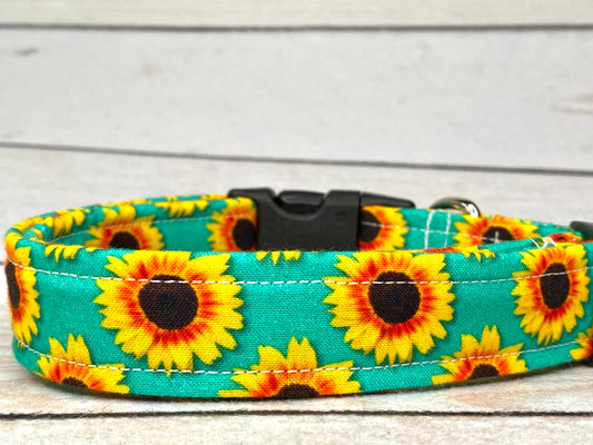 Dog Collar, girl dog collar, sunflower pet collar, side release collar, adjustable collar, buckle dog collar, sunflower dog collar, sunflowers