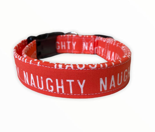 Dog collar, Christmas dog collar, naughty dog collar, fabric dog collar, adjustable, funny dog collar, red, naughty, Christmas