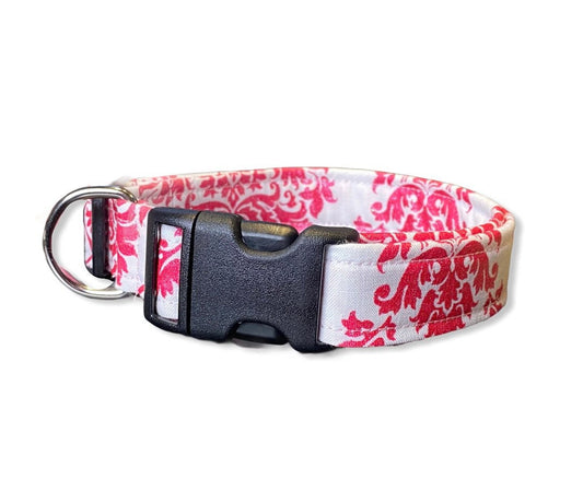 Pink sparkle and white dog collar, standard adjustable, side release, handmade