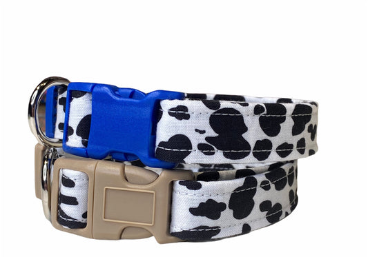 Dog collar, cow dog collar, funny dog collar, fabric dog collar, cow print dog collar, unisex, custom dog collar, cow print, colored buckles