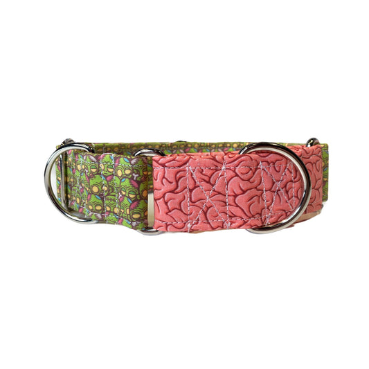 Zombie Dog collar, Martingale dog collar, gentle choke dog collar, zombie and brains, eco friendly collar, washable, funny martingale collar