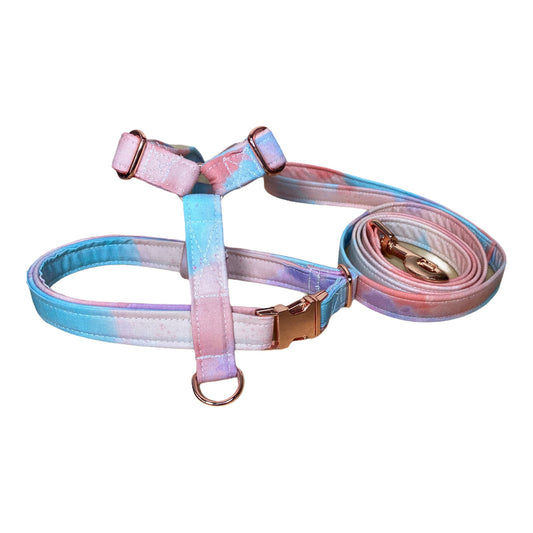 Dog harness, Dog Harness and leash set, step in harness, standard Roman harness, rose gold, rose gold hardware, Ombre pastel dog harness
