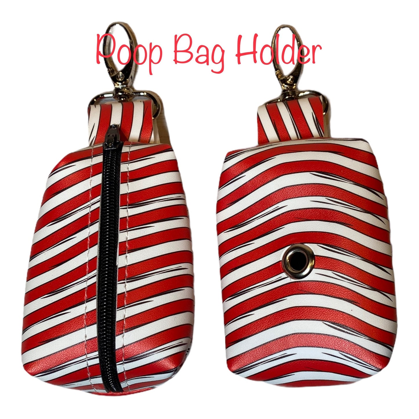 Red Striped Dog poop bag holder, dog waste bag holder, faux leather poop bag dispenser, dog waste bag dispenser, vegan leather poop bag
