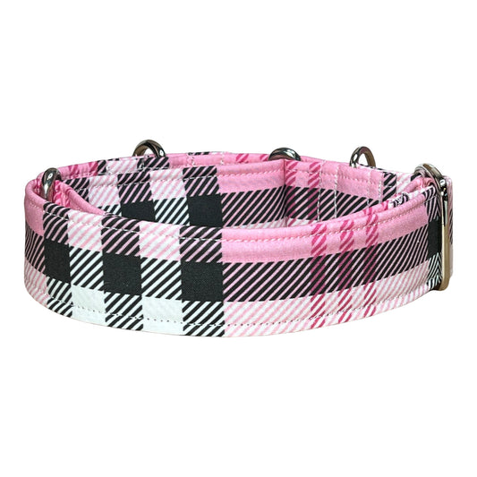 Plaid Martingale dog collar, adjustable martingale dog collar, choke collar, washable martingale collar, Pink Plaid, martingale collar girl