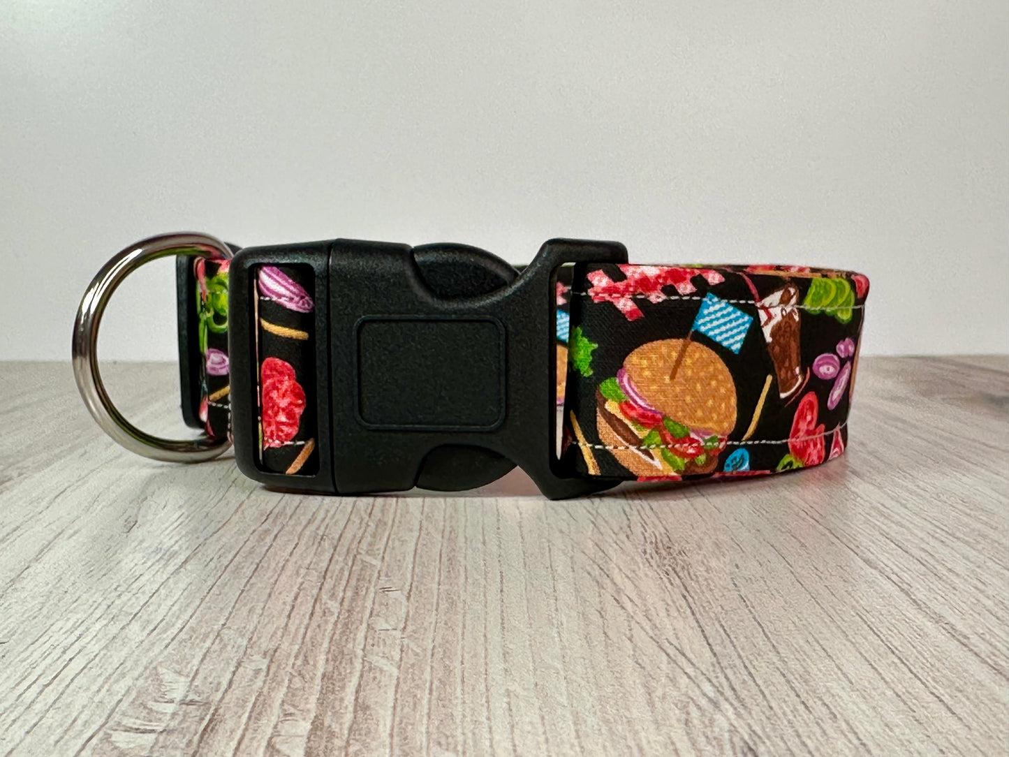 Burger and fries, Food Dog collar, handmade side release dog collar