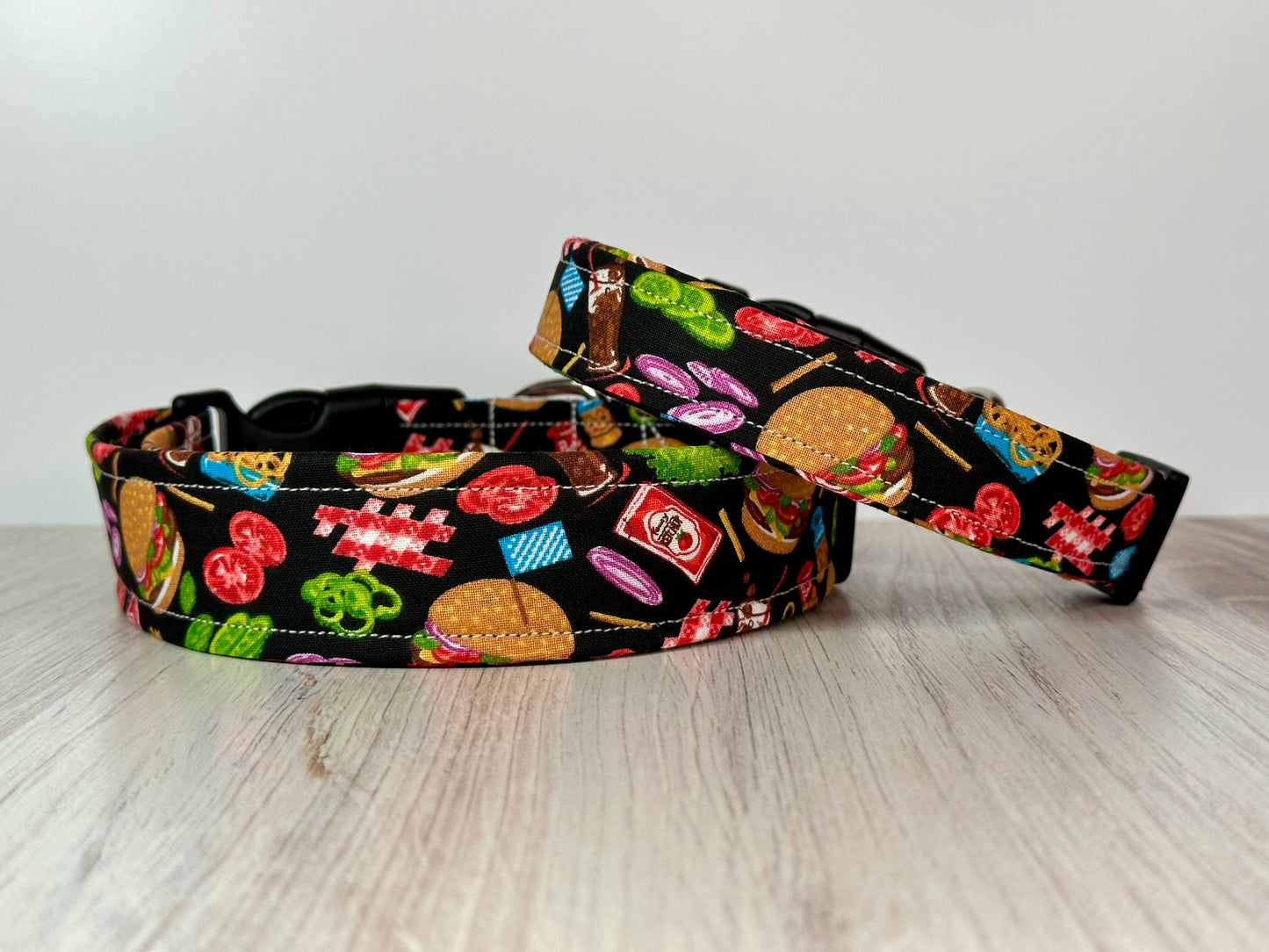 Burger and fries, Food Dog collar, handmade side release dog collar