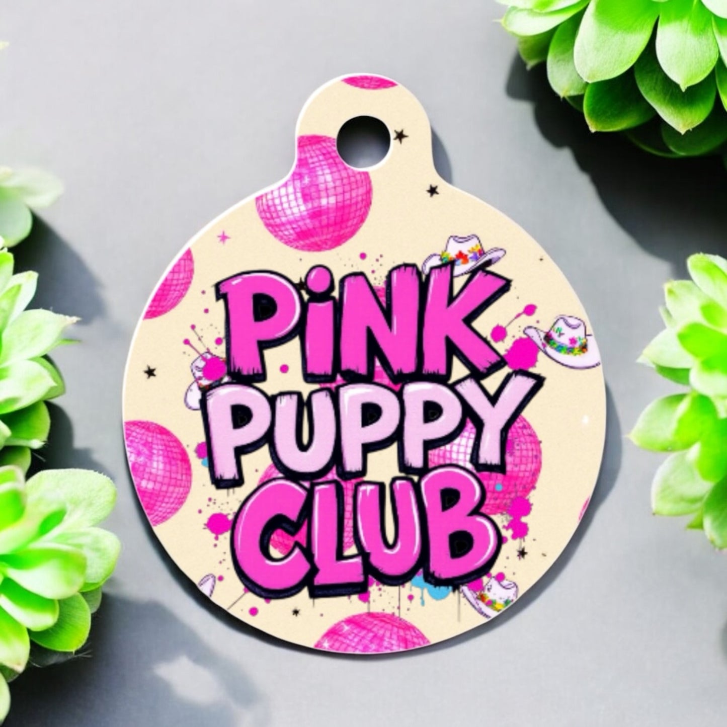 “pink puppy club” funny Aluminum Pet Tag - Customizable