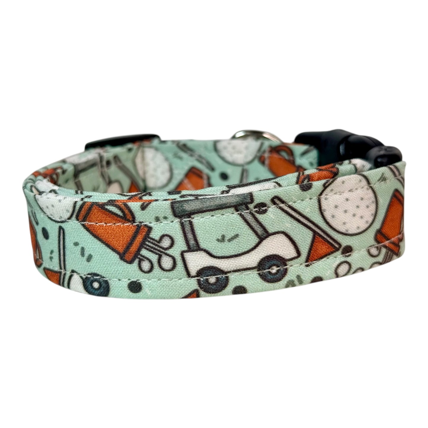 Golf Handmade funny dog collar: Adjustable side release, washable cotton fabric, webbing core, customizable hardware