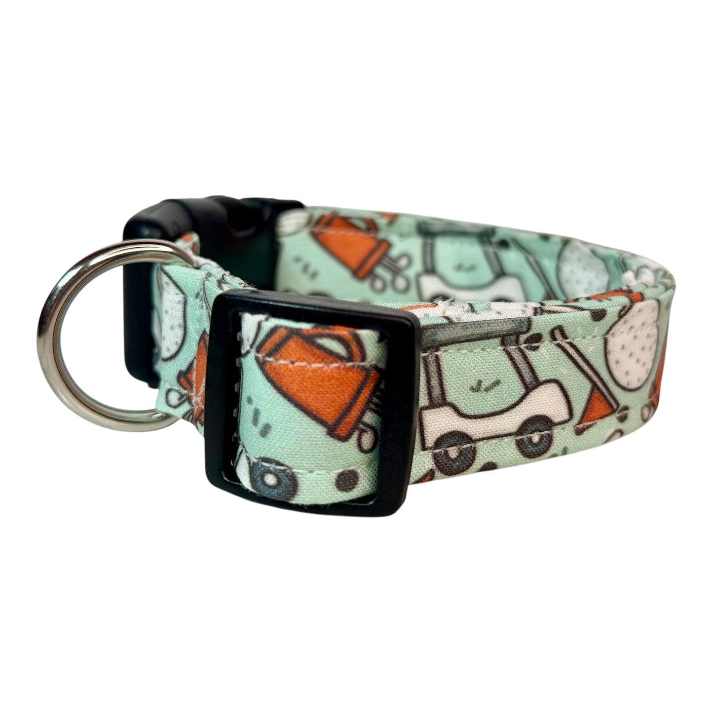 Golf Handmade funny dog collar: Adjustable side release, washable cotton fabric, webbing core, customizable hardware