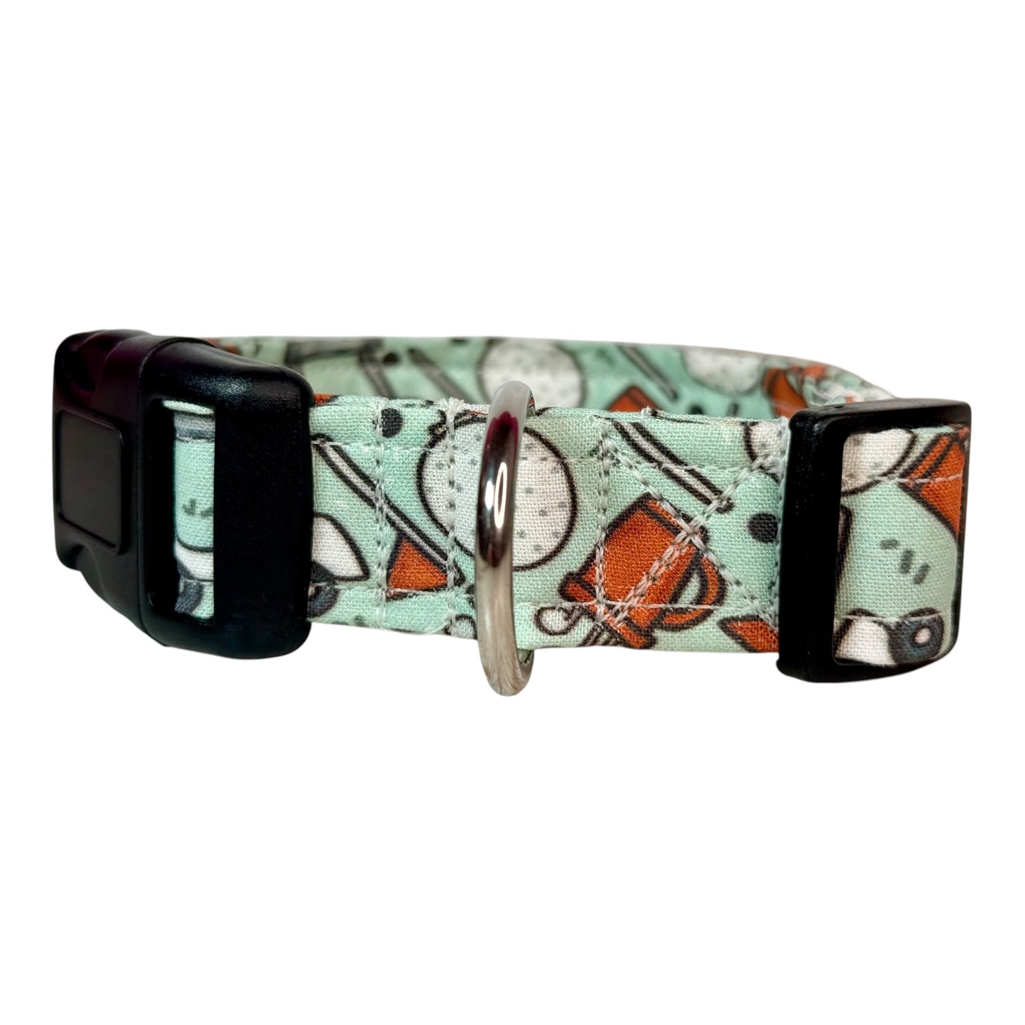 Golf Handmade funny dog collar: Adjustable side release, washable cotton fabric, webbing core, customizable hardware