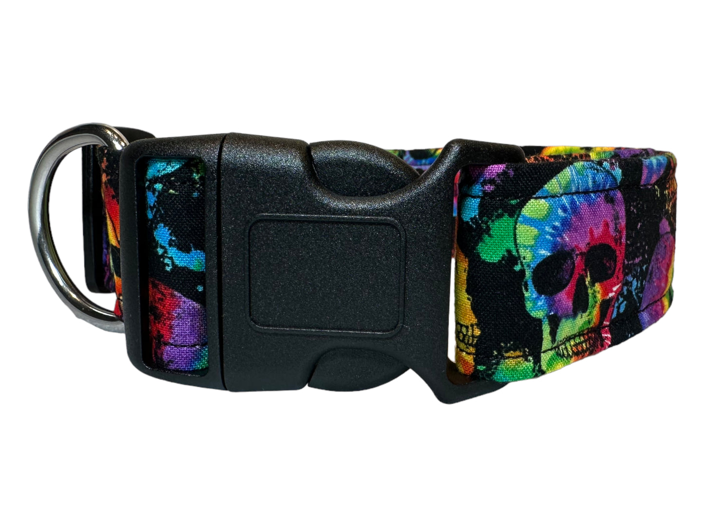 Tie dye skull dog collar, side release collar - adjustable - handmade in Moline Illinois